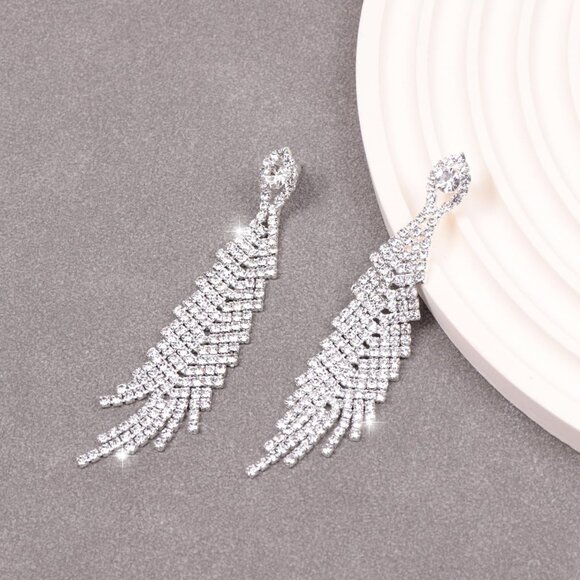 Bling Rhinestone Dangle Prom Women Long Tassel Crystal Chandelier Earrings - Picture 8 of 8